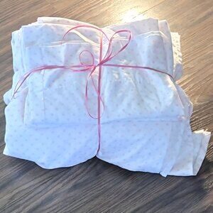CYNTHIA ROWLEY White w/ Pink Polka Dotted FULL SIZE Sheet Set